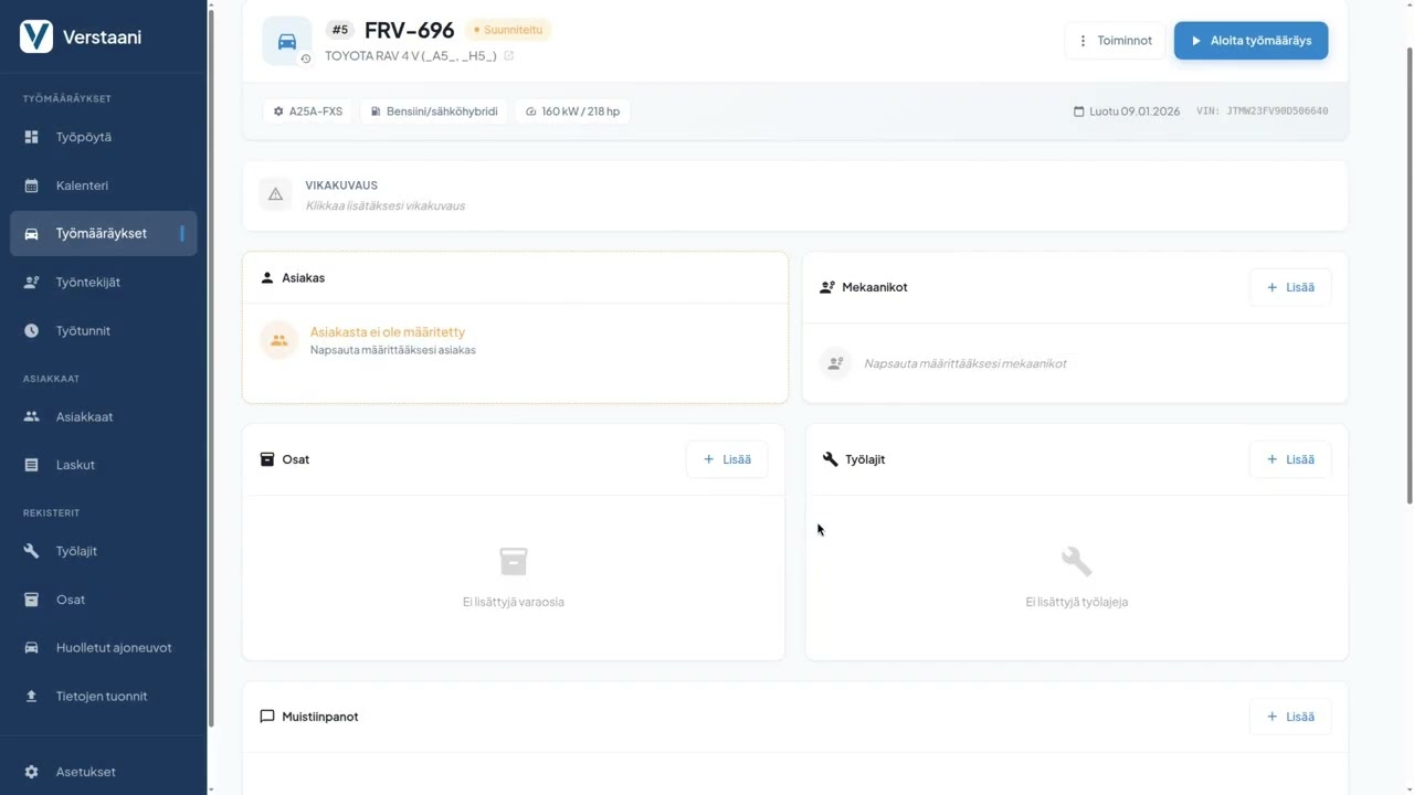 Työmääräyksen luonti