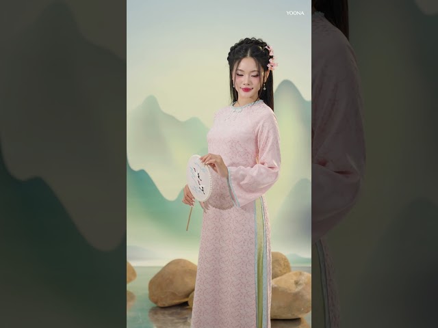 ET26S316 - Sét bộ áo dài lụa gấm hoa văn