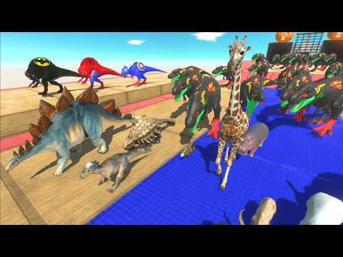 ESCAPE RACE BLACK SUPERMAN T-REX ALIEN⚡SUPER HERO DINOSAURS RESCUE -Animal Revolt Battle Simulator
