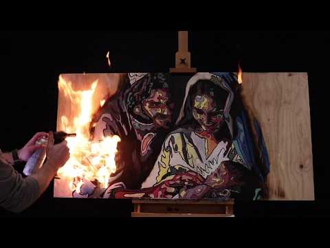 Thumbnail of Mary, Joseph and Baby Jesus || Away in a Manger || Fire Painting