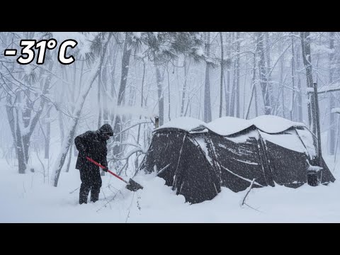 2 Day Solo Hot Tent Camping in a -31°C Blizzard with Danger Lurking Everywhere | Winter Camping