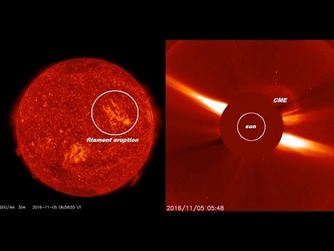 SUN SPITS A CME TOWARD EARTH: Nov. 7th, 2016.