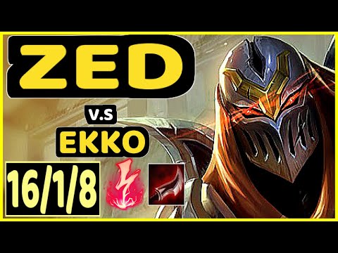 YAMIKAZE (ZED) vs EKKO - 16/1/8 KDA MID GAMEPLAY - NA Ranked GRANDMASTER