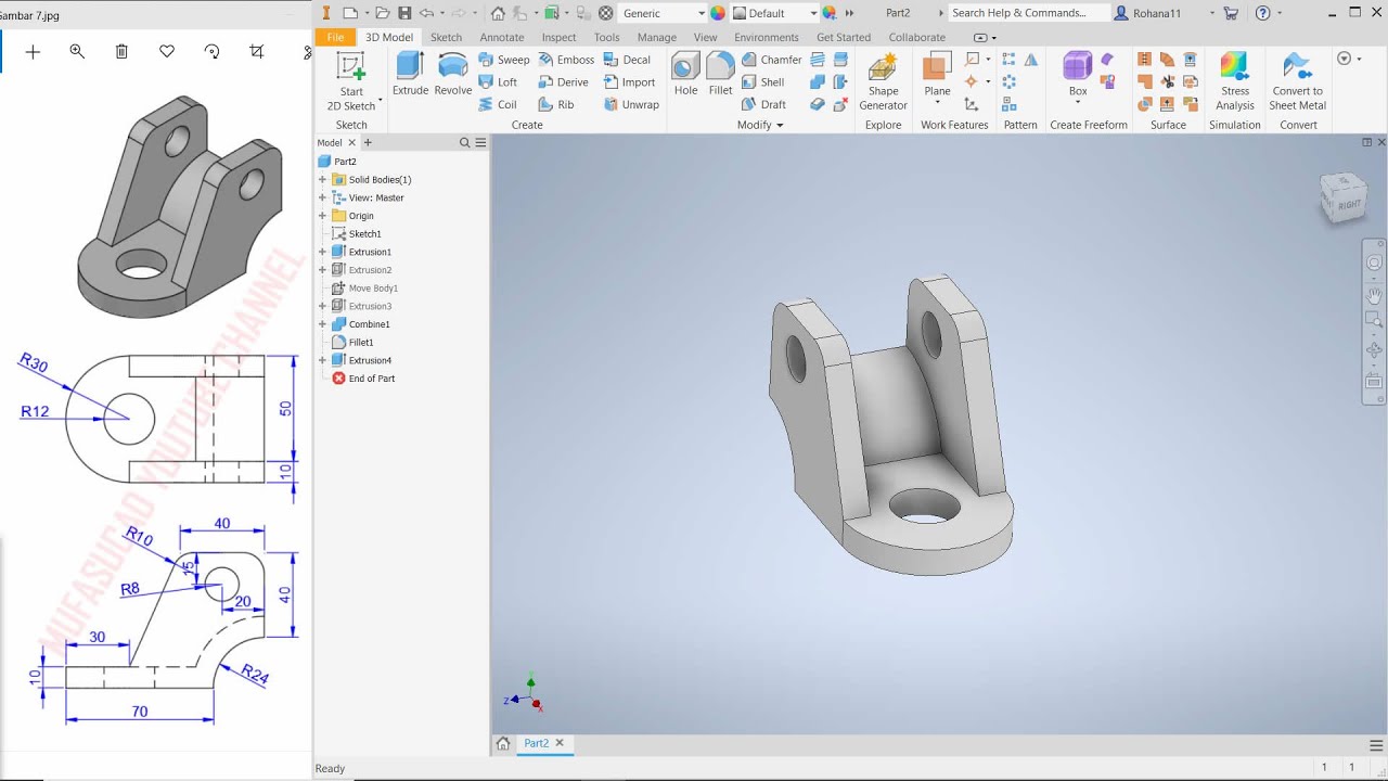 Exercise 7 Inventor Basic Part Design Tutorial For Beginner