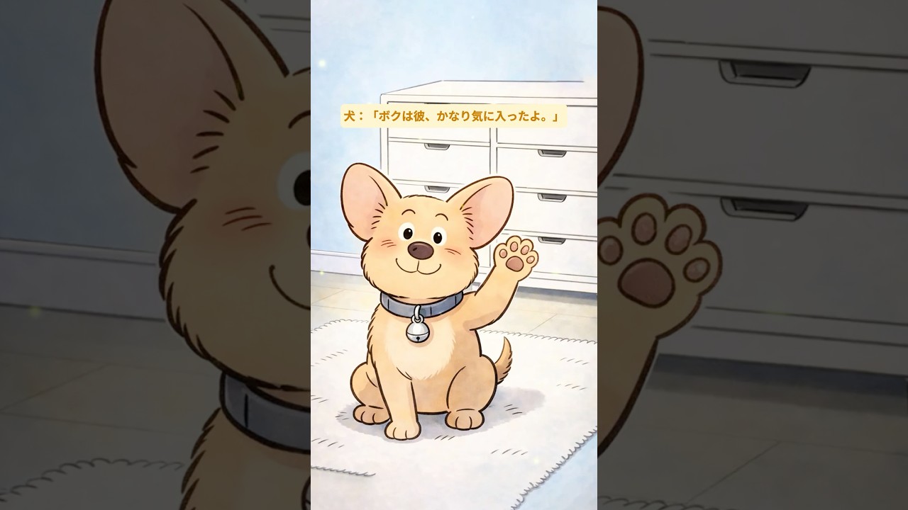 子犬：「この子、今回のセンスいいじゃん。このお兄さん、見れば見るほどいい感じ〜」