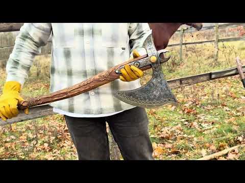 kratos-gold-9 - Real Leviathan Axe Test - Functional Kratos Axe Chops Down Tree!
