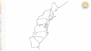 13 American colonies map drawing easy | Outline Art | How to draw 13 American colonies map simply