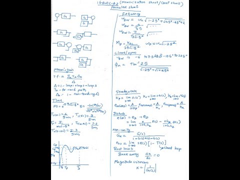 Memorization sheet Systems and controls | 16-ELEC-A2 | Cheat sheet | Canada Technical exam | P.Eng.