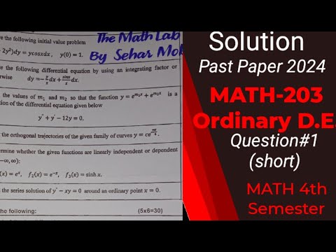 Solution Past Paper (MATH-203) Ordinary Differential Equations#exam #BS MATH 4th semester
