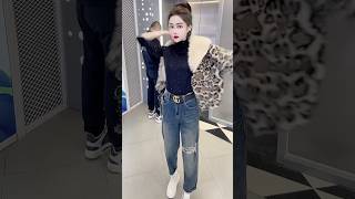 Fashionable fur collar leopard print fur coat new clothes autumn new