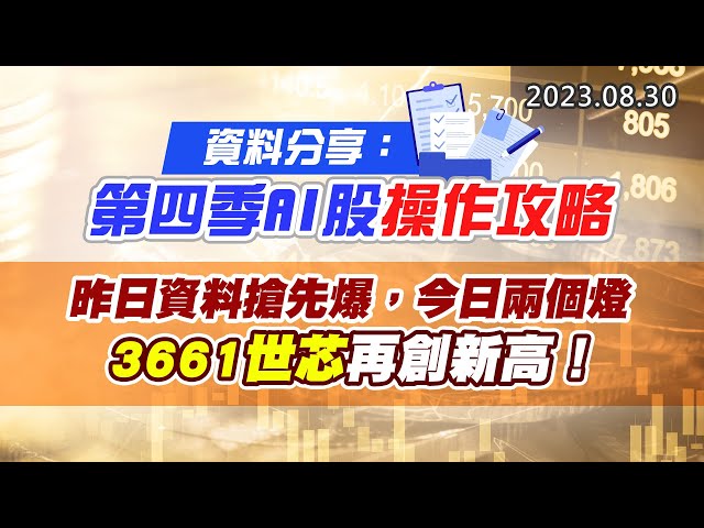 20230830《股市最錢線》#高閔漳 ” 資料分享：第四季AI股操作攻略””昨日資料搶先爆，今日兩個燈，3661世芯再創新高！”