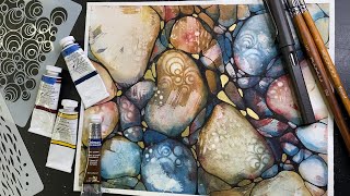 Reverse Stenciling WATERCOLOR & Neurographic Ink Lines - relaxing painting process - 390