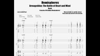 Hemispheres-  IV. Armageddon: The Battle of Heart and Mind (intro) - Rush.  Full band transcription