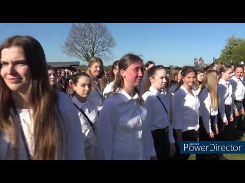 Eine Ehrenformation des Eicklinger Schützenregiment bringt das Wappen zum Maibaumschücken 2023