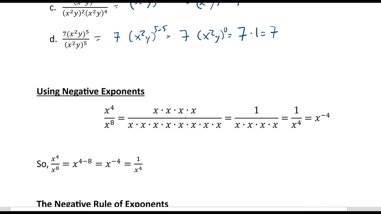 Math 124 1-2 Rules for Exponents