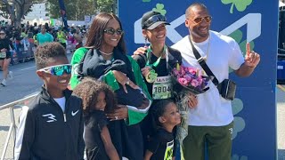 Ciara and Russell Wilson at the finish line of the LA Marathon supporting sister Anna Wilson