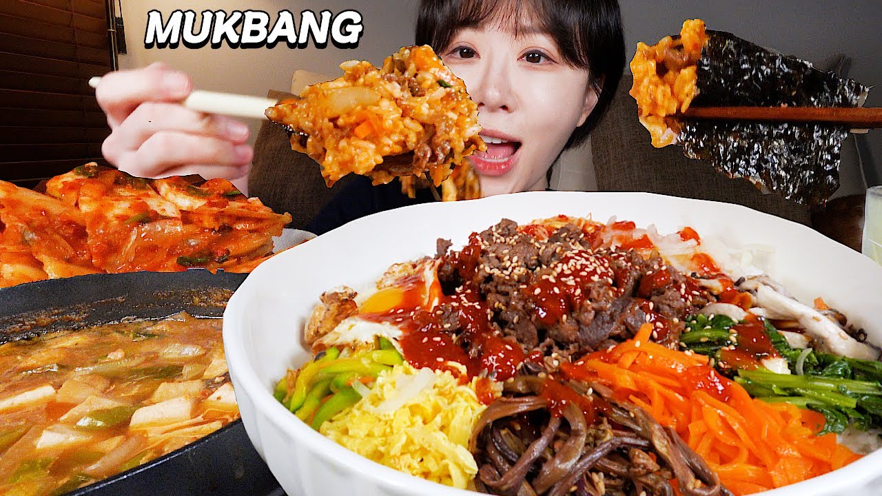 💗불고기 넣은 비빔밥⭐️ 휘뚜루마뚜루 비벼서 된장찌개, 매운김치랑 먹방 Bulgogi Bibimbap, Doenjang-jjigae, Sp
