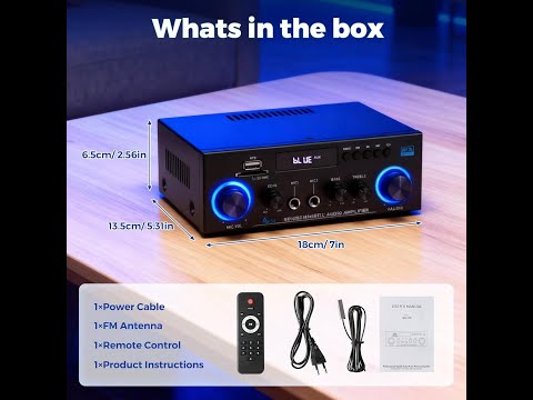 Romicta AK50 Stereo Audio Amplifier, 400W Home 2 Channel Bluetooth 5.0 Power Amplifier System, Home Amplifiers FM Radio, USB, Echo, Mic, SD Card, with Remote Control Home Theater Audio Stereo System video review thumbnail