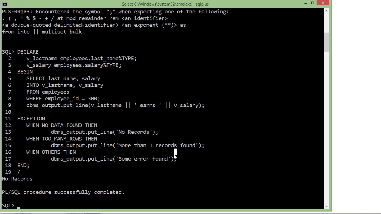 Oracle - PL/SQL - Exception Handling