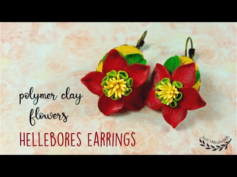 ~JustHandmade~ Polymer clay hellebores flowers  earrings - tutorial / winter rose / DIY