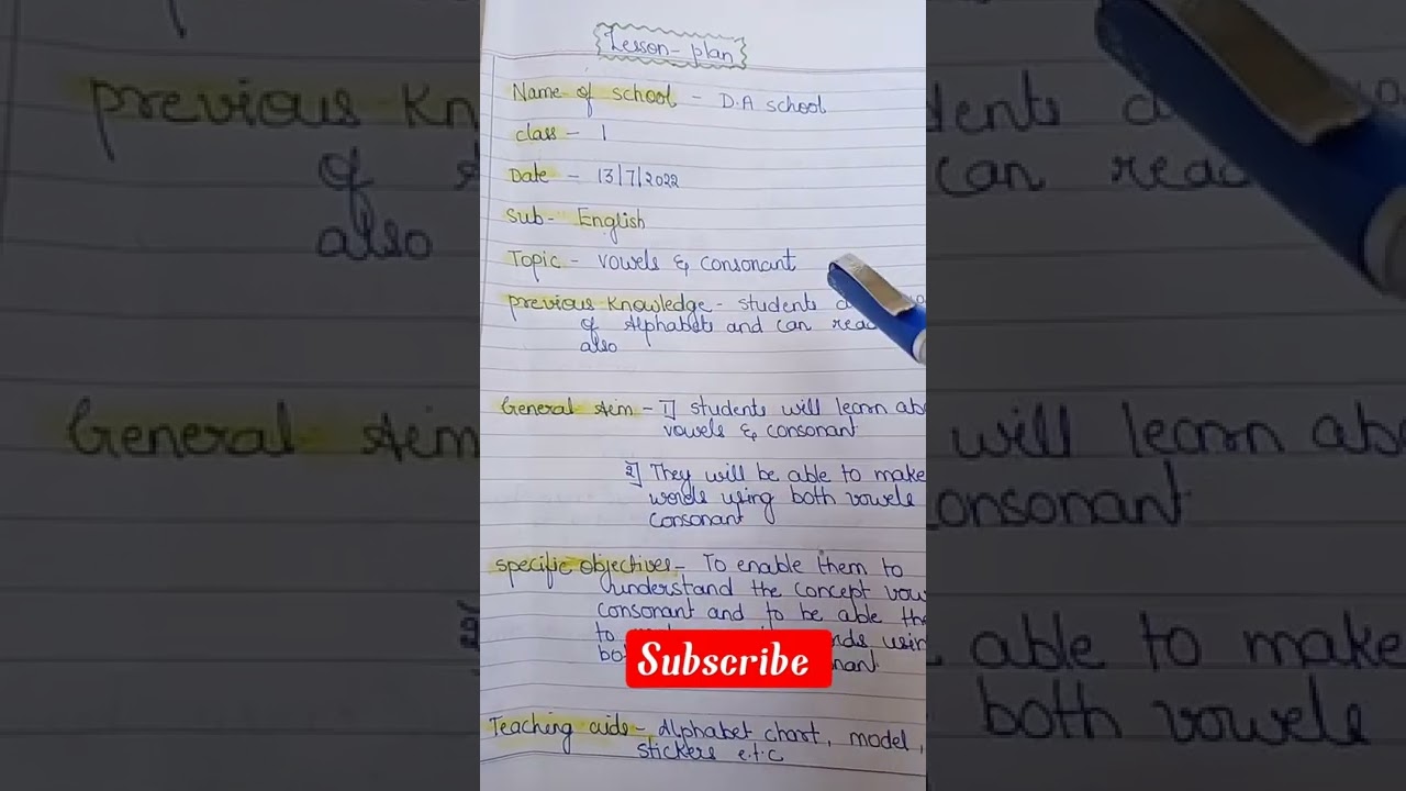 English lesson plan / vowels and consonants