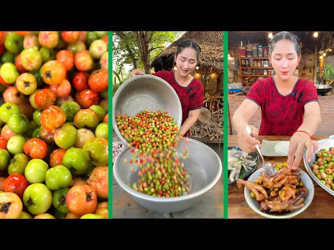 Mommy Sros cook fruit stew chicken feet for tendered, enjoy fruit marinating | Cooking with Sros