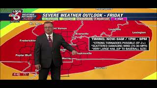 Level 4 of 5 MODERATE severe storm risk to unfold Friday afternoon (May 16) incl. Paducah, Kentucky