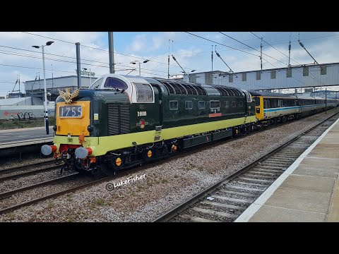 Deltic 55022 and 90001 passing Peterborough on a charter to Edinburgh