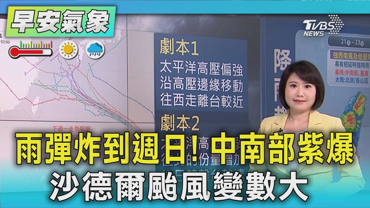 天氣/ 雨彈炸到週日! 中南部紫爆 沙德爾颱風變數大 |氣象主播 劉育瑄|早安氣象|TVBS新聞 20260821 @TVBSNEWS01 │ TVBS新聞網