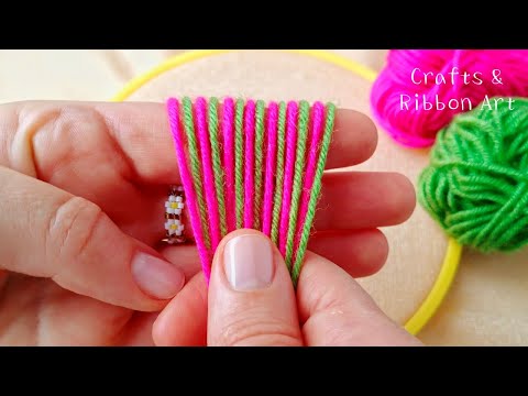 It's so Beautiful !! Superb Woolen Flower Making Trick with Finger - Hand Embroidery Amazing Flower