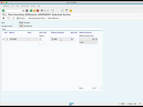 5.4 Post physical inventory difference using T-code: MI07