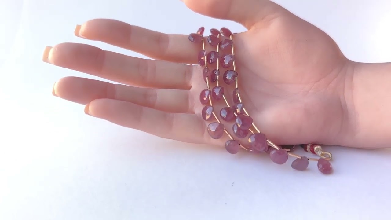 Ruby | Faceted Briolette | Various 8-9.3mm Bead Size | 17 Pieces | Various 55-66 Carats video