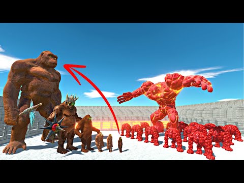 Wild King Kong Evolution vs Lava Golem Team in Lava Stadium Arena - Animal Revolt Battle Simulator