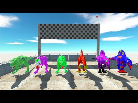 SUPERHEROES T-REX Vs SPINOSAURUS SPEED CHAMPIONS RACE DEATH SLIDE - Animal Revolt Battle Simulator