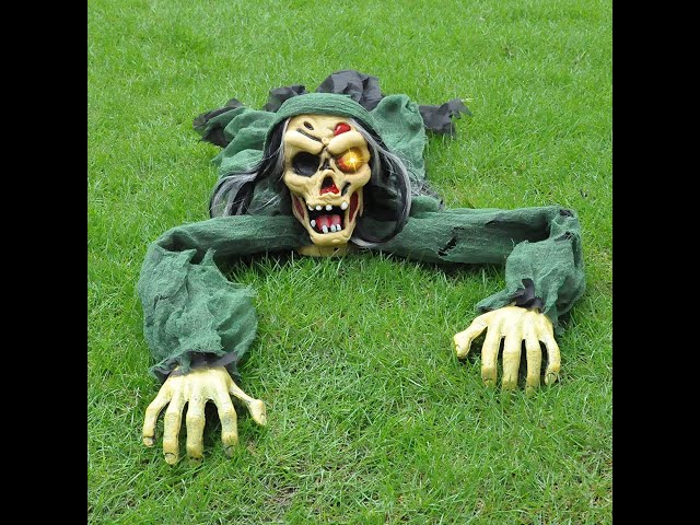 Vídeo relacionado con Halloween Zombie Trepador Romper-el-Suelo (Verde) con Sonido Espeluznante y Ojos Iluminados para Decoración de Exteriores, Césped, Patio, Casa Encantada de Halloween
