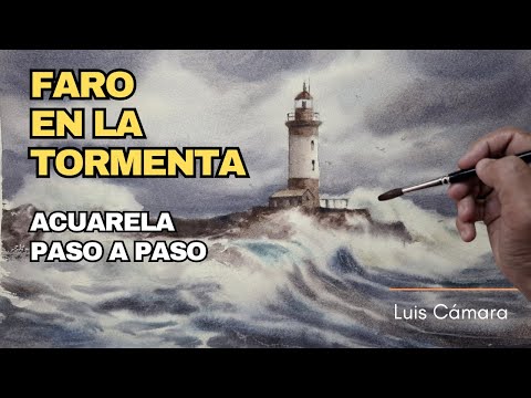 Waves and Atmosphere in Watercolor: Lighthouse in the Storm (step by step explained)