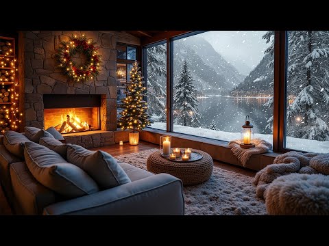 Cozy Lakeside Cabin in the Snowy Mountains ❄️🔥 Warm Fireplace Ambience