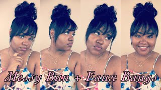 Messy Bun + Faux Bangs NO GLUE, NO CLIP INS, NO SEW! ft. iWish Hair