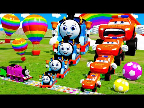 Big & Small Police Lightning Mcqueen vs Thomas Train vs Portal Trap - Cars vs Trains - BeamNG.Drive