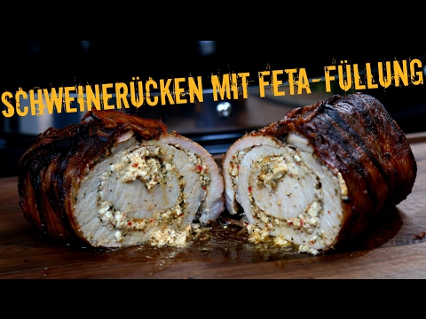 Schweinerücken mit Fetafüllung und Bacon