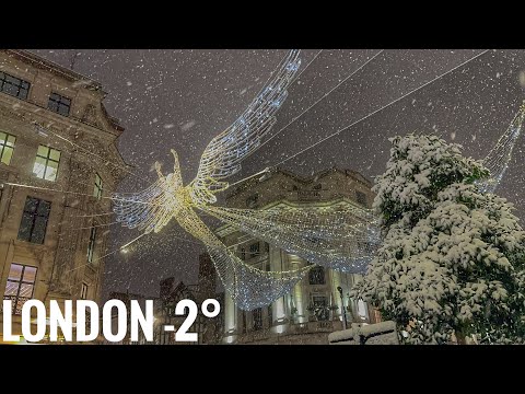 London Midnight Snowfall | London Best Christmas Lights 2022 | London Walking tour in Snow Storm