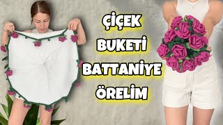 ÇİÇEK BUKETİ BATTANİYE NASIL YAPILIR? 😍 Tığ İşi Kolay Battaniye Nasıl Örülür? | 