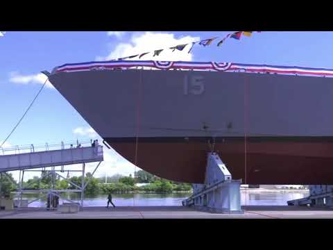 US Navy Launches Huge Ship! (Adv Techno) w/ Sideways Launch!