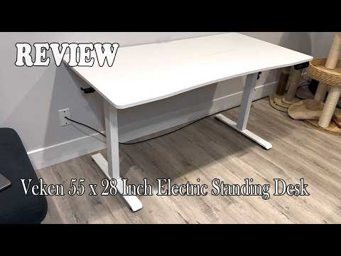 Veken 55 x 23.6 Inch Electric Standing Desk with Adjustable Height, Sit to Stand Computer Table for Study, Work or Gaming, Home Office Desk White video review thumbnail