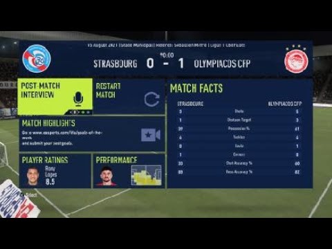 STRASBOURG-OLYMPIACOS 0-1 LIGUE 1-Matchweek 2. Goalscorer:Rony Lopes