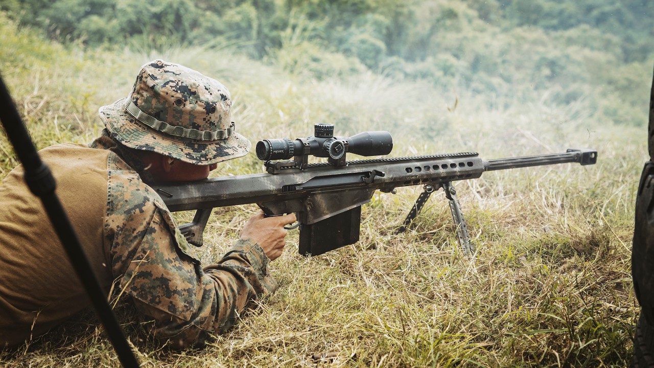 United States Marines Firing the M107 .50 caliber Sniper Rifle / Anti-Materiel Rifle