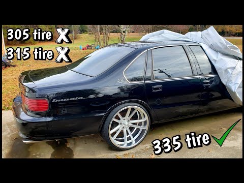 Test fitting the 22x12 US-MAGS... Tried 3 different size tires #impalass #usmags