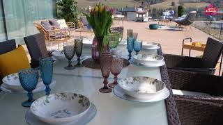 Záhradný, 9-dielny, ratanový set, hnedá, béžová, MENIBOR