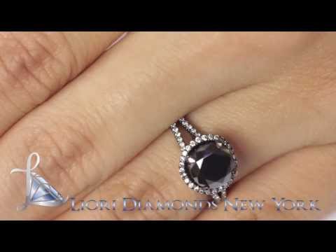 BDR-054 - 2.33 Carat Natural Black Diamond Engagement Ring 18k Black Gold Pave Halo