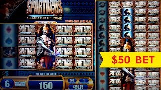 Spartacus Slot Machine Jackpot! $50 High Limit Bet Bonus Round!